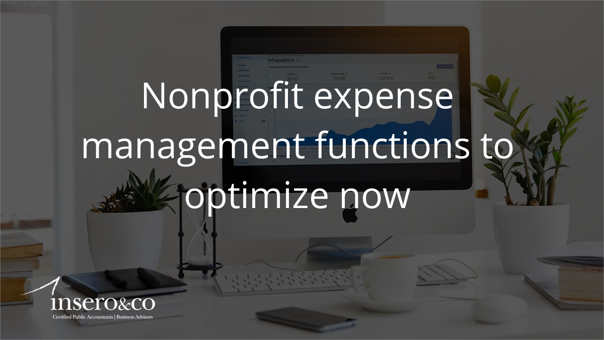 image of a computer with the text: nonprofit expense management functions to optimize now