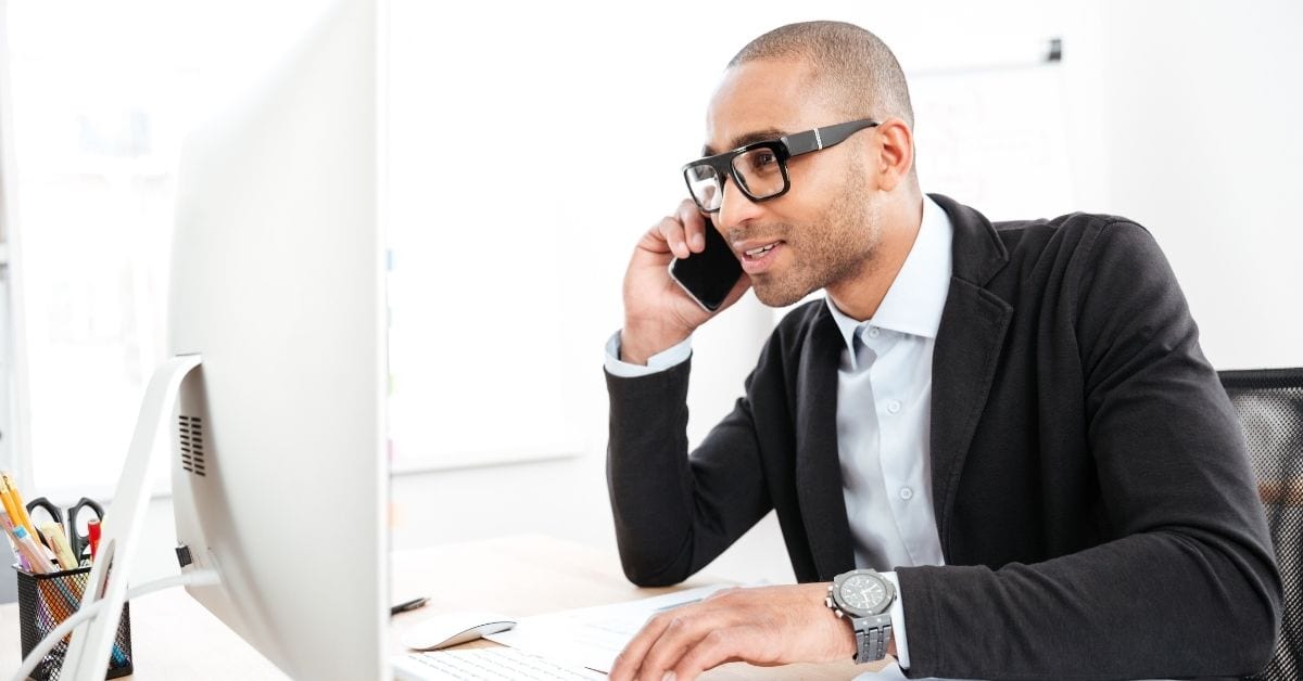 Man talking on phone for more business