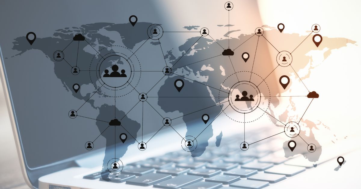 world map and laptop representing accounting for a remote workforce