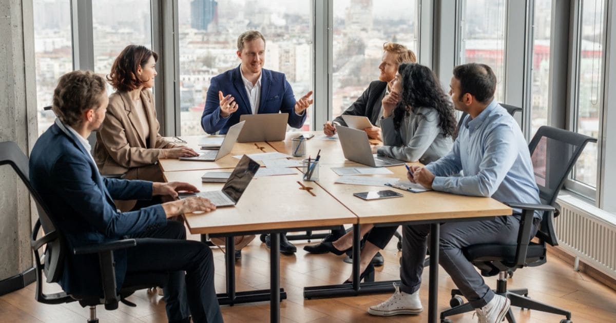 business team in a meeting at a table